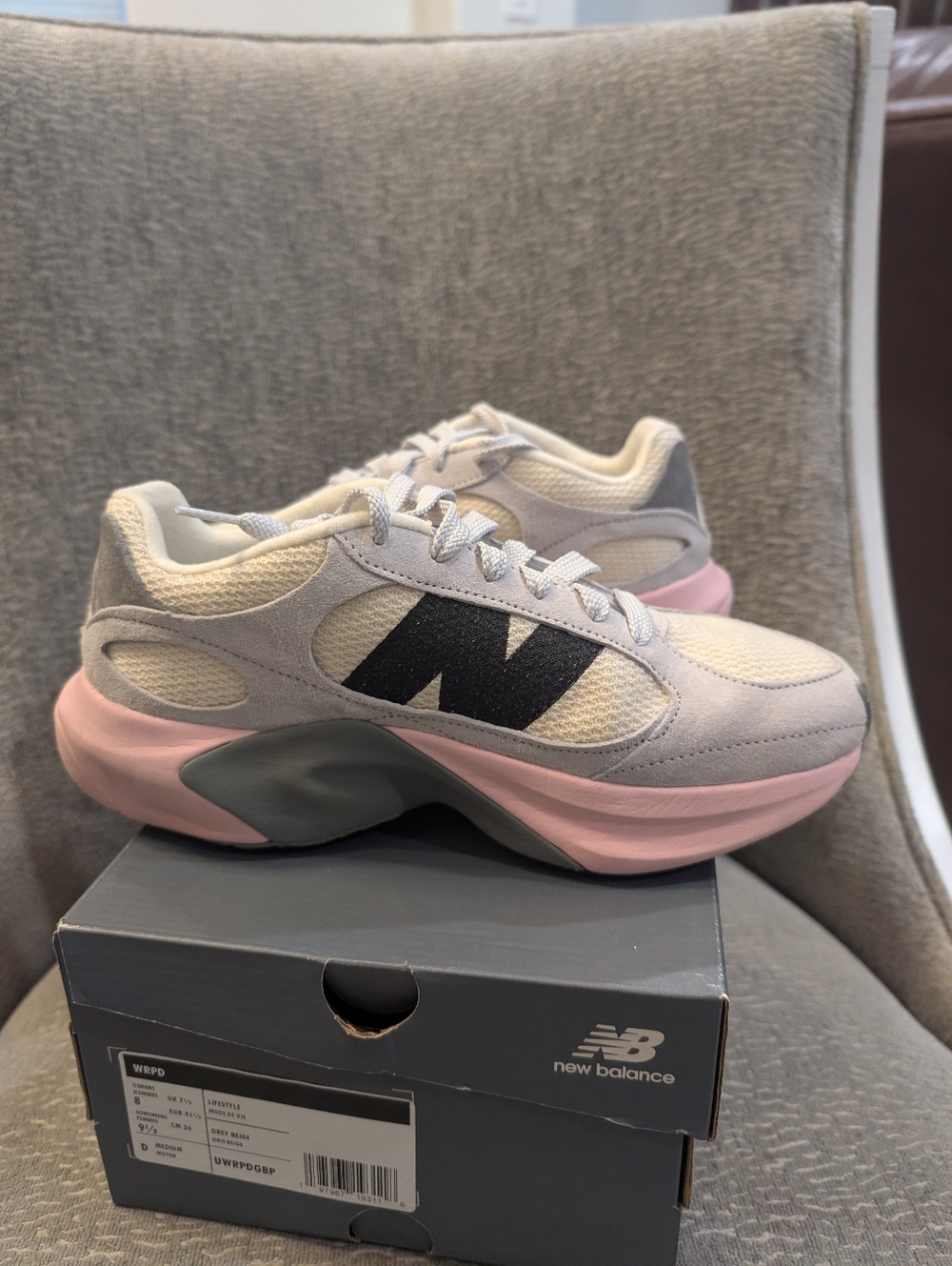 New Balance Women’s Light Gray & Pink Platform Sneakers - Picture 8 of 10